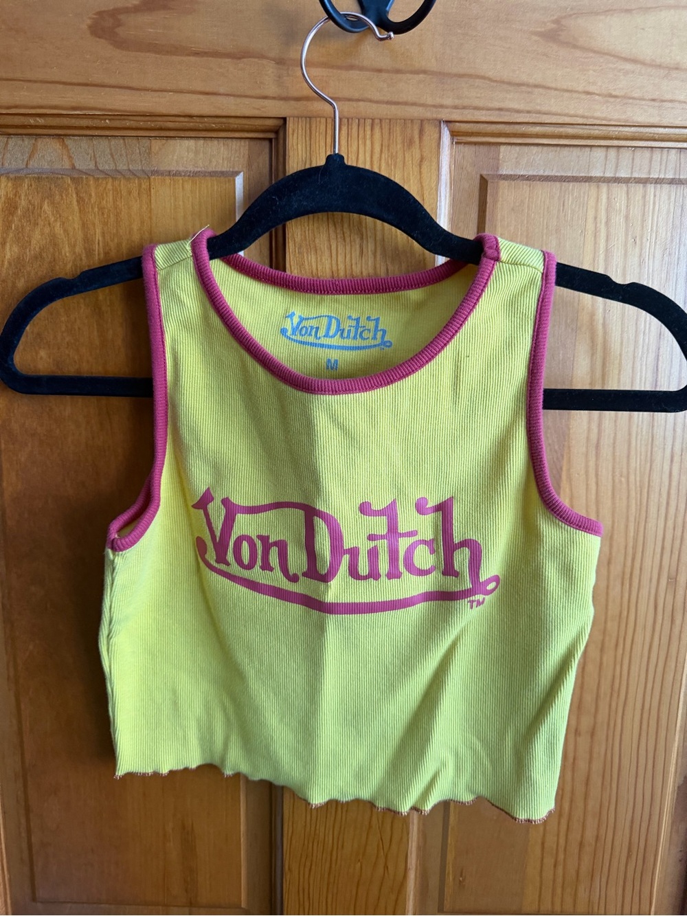 Von Dutch Yellow Tank Top with Red Logo Trim